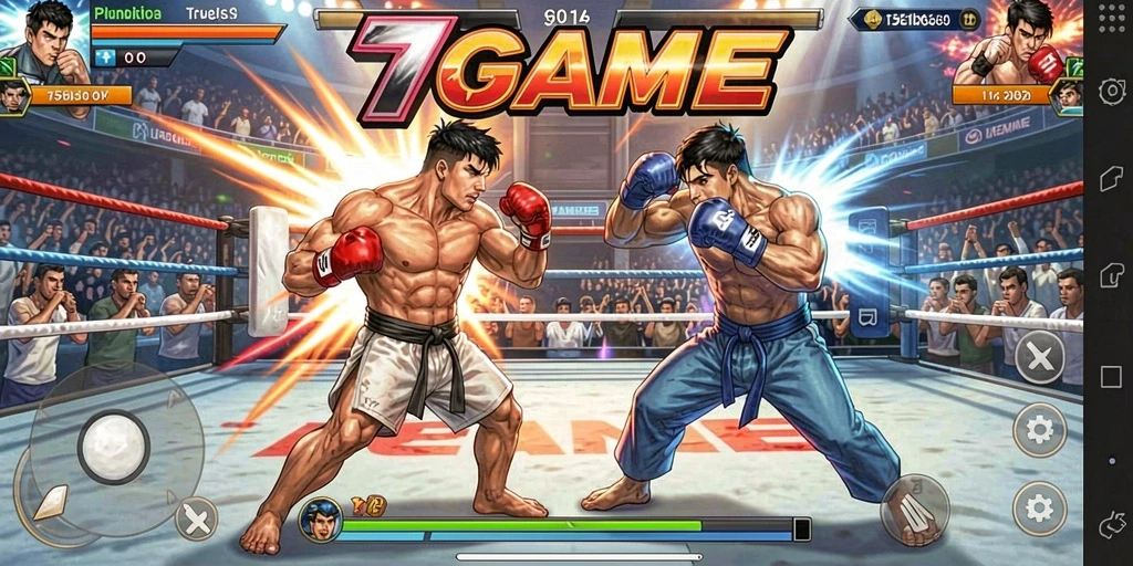 Screenshot utama 7GAME menampilkan aksi pertarungan yang seru dan grafis yang memukau.