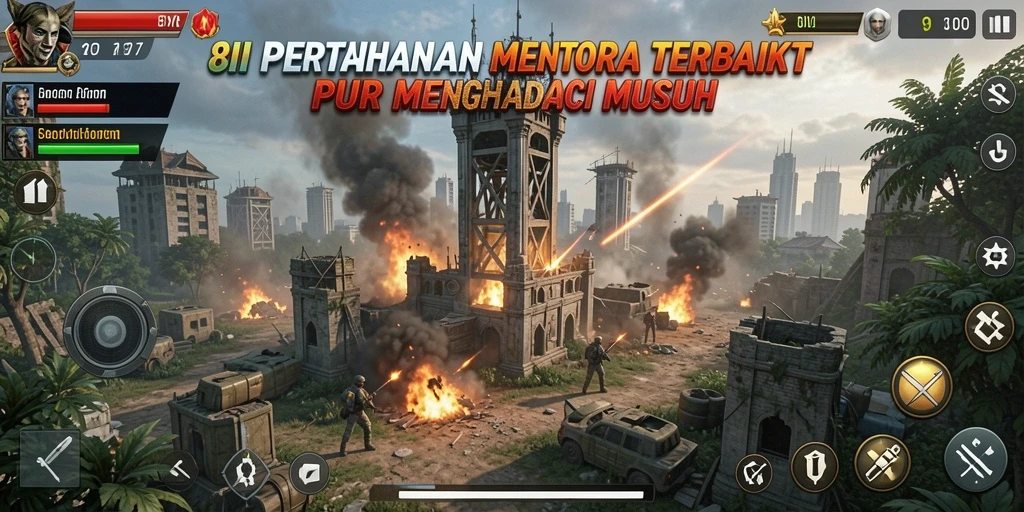 Screenshot gameplay 8II menunjukkan pertahanan menara yang strategis.
