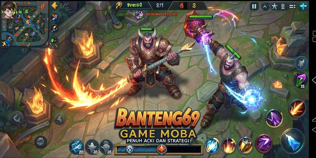 Screenshot gameplay BANTENG69 menampilkan aksi seru dalam pertempuran MOBA.
