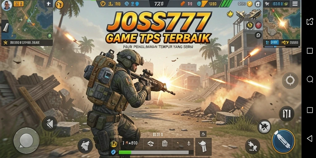 Screenshot utama menunjukkan aksi pertempuran intens dalam JOSS777.