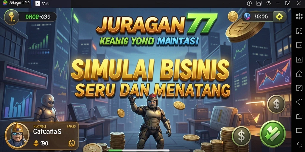 Tampilan gameplay JURAGAN77 menunjukkan interaksi bisnis yang dinamis.