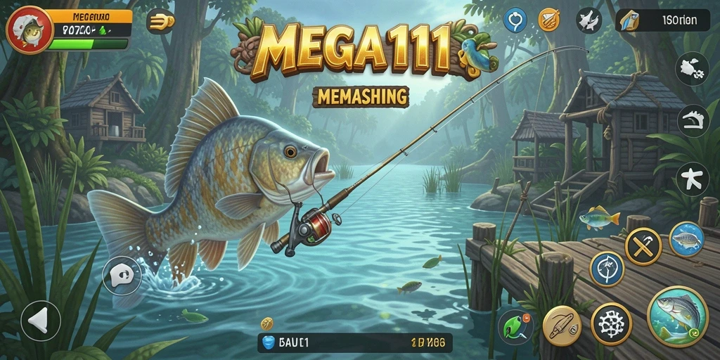 Screenshot gameplay MEGA111 dengan aksi memancing seru.