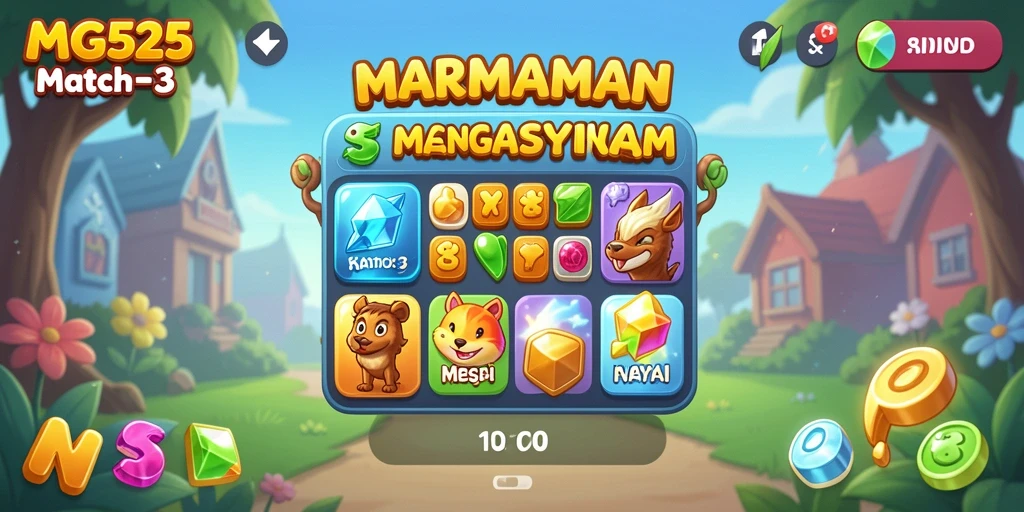 Gameplay Match-3 MG525 yang penuh warna dan menantang.