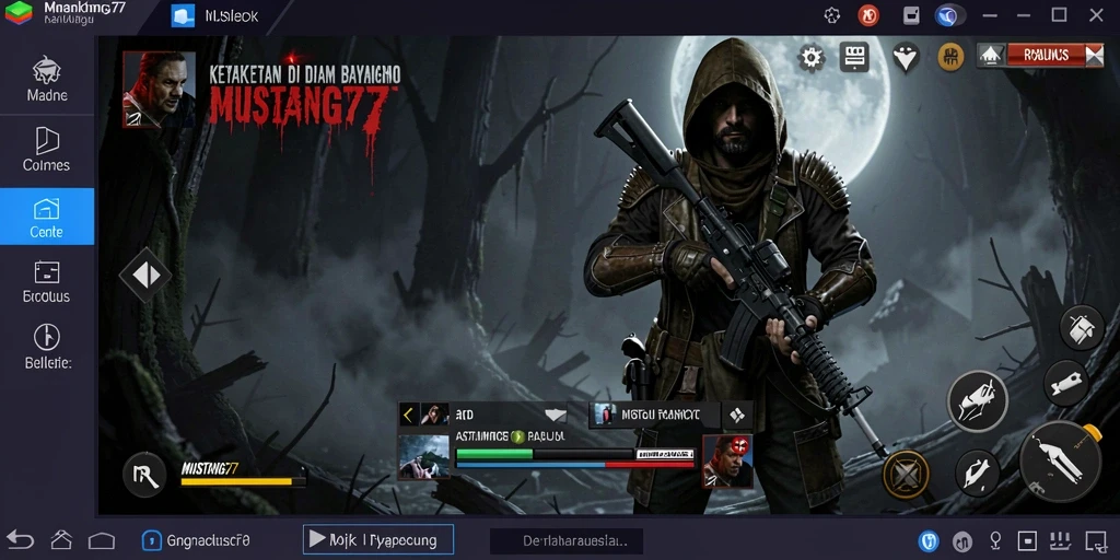 Screenshot gameplay MUSTANG77 yang menampilkan suasana horor yang mencekam.