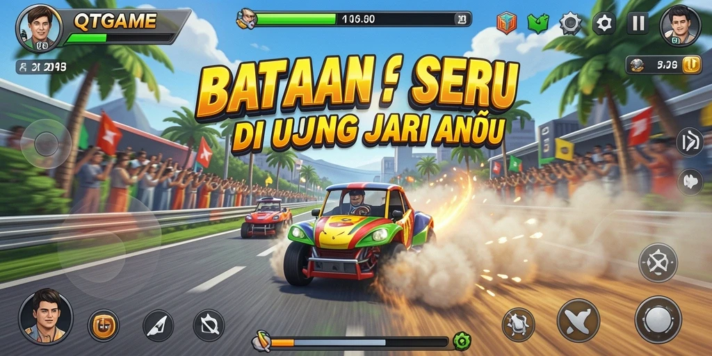 Screenshot menunjukkan gameplay balap yang mendebarkan di QTGAME.