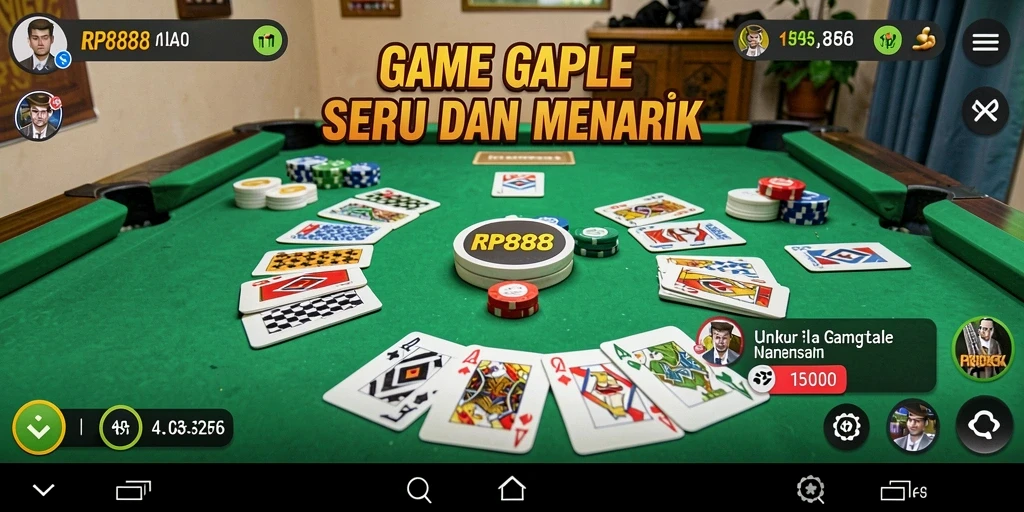 Tampilan gameplay RP888 dengan grafis menarik dan kartu Gaple.