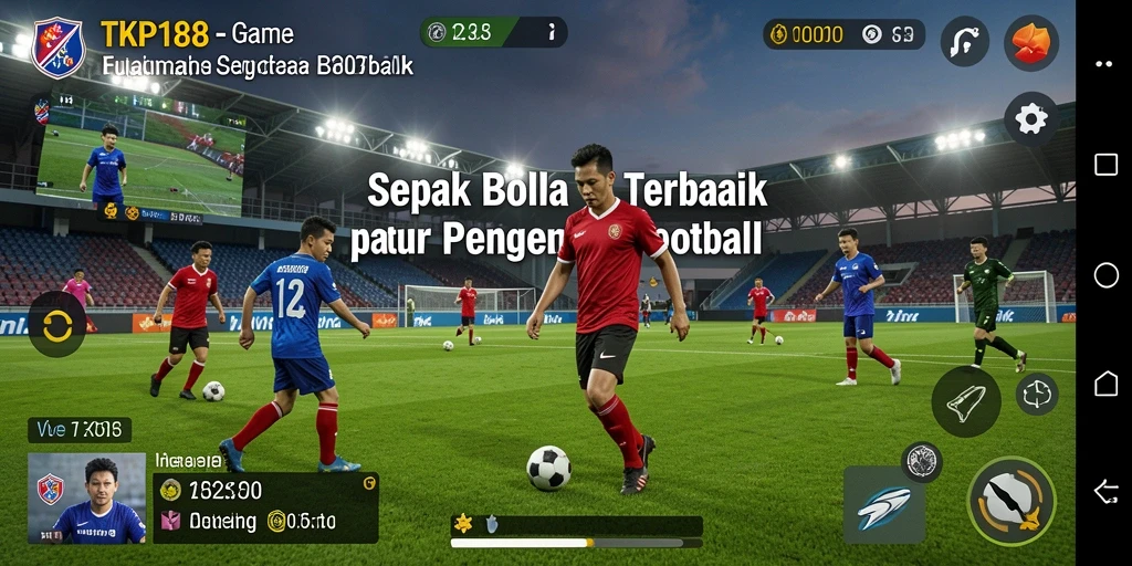 Tangkapan layar gameplay TKP188 menampilkan aksi seru pertandingan sepak bola.