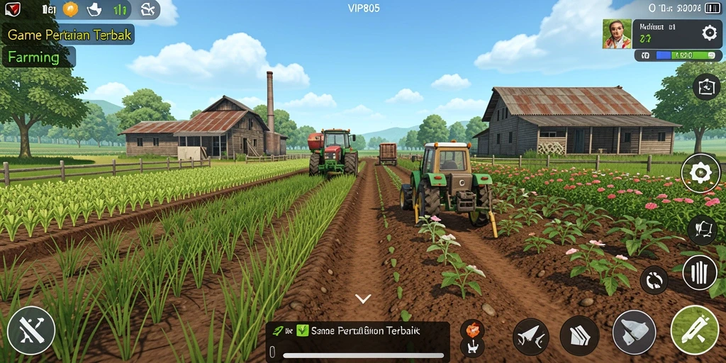 Tangkapan layar VIP805 menunjukkan gameplay menarik dalam pertanian.