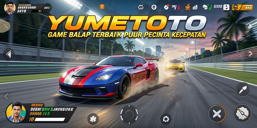 Gameplay menarik YUMETOTO dengan mobil balap yang cepat dan trek menantang.